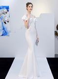 Red one-shoulder thank-you banquet slim fishtail dress wedding evening dress
