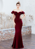 Red one-shoulder thank-you banquet slim fishtail dress wedding evening dress