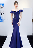 Red one-shoulder thank-you banquet slim fishtail dress wedding evening dress