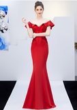 Red one-shoulder thank-you banquet slim fishtail dress wedding evening dress