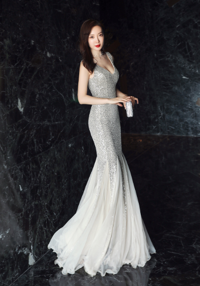 Elegant temperament, fishtail sequined sexy dress