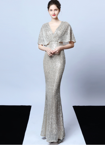 Polyester silk tassel beaded fishtail elegant temperament dress