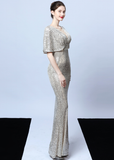 Polyester silk tassel beaded fishtail elegant temperament dress