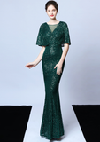 Polyester silk tassel beaded fishtail elegant temperament dress
