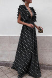 Polkdot Long Ruffles High Waist Party Dress
