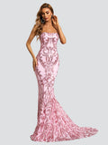 Pink Strapless Mermaid Sequin Party Dress