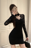 Stylish Long - sleeved Mini Dress with Delicate Lace Detailing
