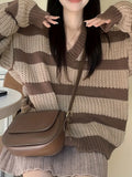 Casual Long Sleeve Striped V Neck Pullover Sweater