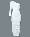 Single Sleeve Modern Asymmetric Neckline Dress
