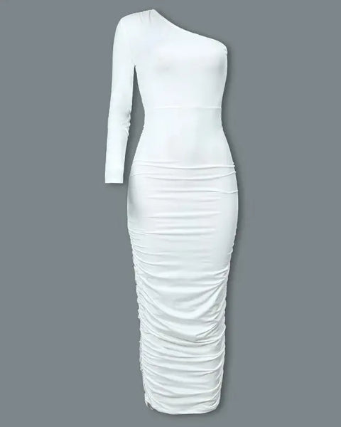 Single Sleeve Modern Asymmetric Neckline Dress
