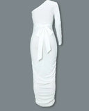 Single Sleeve Modern Asymmetric Neckline Dress