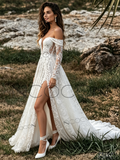Off The Shoulder Lace A Line Wedding Dress With Slit