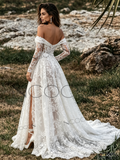 Off The Shoulder Lace A Line Wedding Dress With Slit