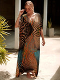 Colorful Striped Bat Sleeve V Neck Summer Dress