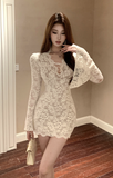 Elegant Black Lace Bodycon Dress with Bell Sleeves