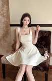 Elegant Sleeveless Cream Dress with Square Neckline
