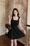 Elegant Sleeveless Cream Dress with Square Neckline