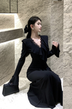 Elegant Long - Sleeve Black Mermaid Dress with Ruffles