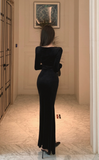 Elegant Black Velvet Mermaid Dress with Lace Waist Detail