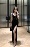 Stylish Sleeveless Black Gown with Bow - lace Detail