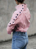 Causal Striped Turtle Neck Button Office Blouse