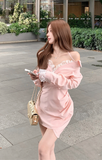 Sweet Pink Off - the - Shoulder Dress with Lace Trim Details