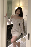 Elegant Off - Shoulder White Lace Dress with Long Sleeves