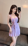 Elegant Lilac Sling Mini Dress with Ruffled Detail