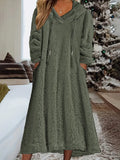 Plus Size Winter Fleece Long Sleeve Drawstring Hooded Dress With Pockets