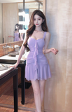 Elegant Lilac Sling Mini Dress with Ruffled Detail