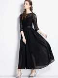 Black Lace 3/4 Sleeve A Line Party Maxi Dress
