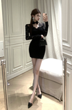 Stylish Long - sleeved Mini Dress with Delicate Lace Detailing
