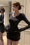 Stylish Black Mini Dress with Ruffled Lace Accents