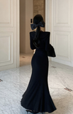Elegant Long - Sleeve Black Mermaid Dress with Ruffles