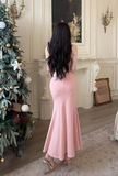 Elegant Pink Spaghetti - Strap Mermaid Dress with Rhinestones