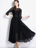 Black Lace 3/4 Sleeve A Line Party Maxi Dress