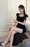 Elegant Black Velvet Maxi Dress with Side Slit