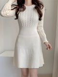 Flared Skirt Fitted Waist Cream Dress