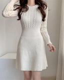 Flared Skirt Fitted Waist Cream Dress