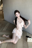 Elegant Tiered Chiffon Halter Dress in Soft Beige Shade