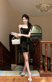 Elegant Black Strapless Mini Dress with Flower Embellishments