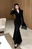 Elegant Black Mermaid Gown with Bell - Shaped Sleeves