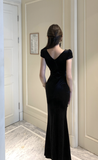Elegant Black Velvet Maxi Dress with Side Slit