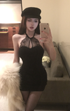Elegant Halter Neck Black Mini Dress with Lace Detail