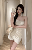 Elegant Strapless White Mini Dress with Ruched Fabric