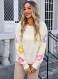 Loose Flowers Print Long Sleeve Sweater