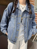 Patch Pockets Long Sleeves Loose Fit Denim Jackets