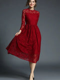 Burgundy High Neck Lace Long Sleeve Party Dress