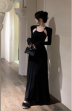 Stylish Black Evening Gown with Strappy Shoulder Design