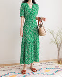 Foral Button Open Flared Long Dress